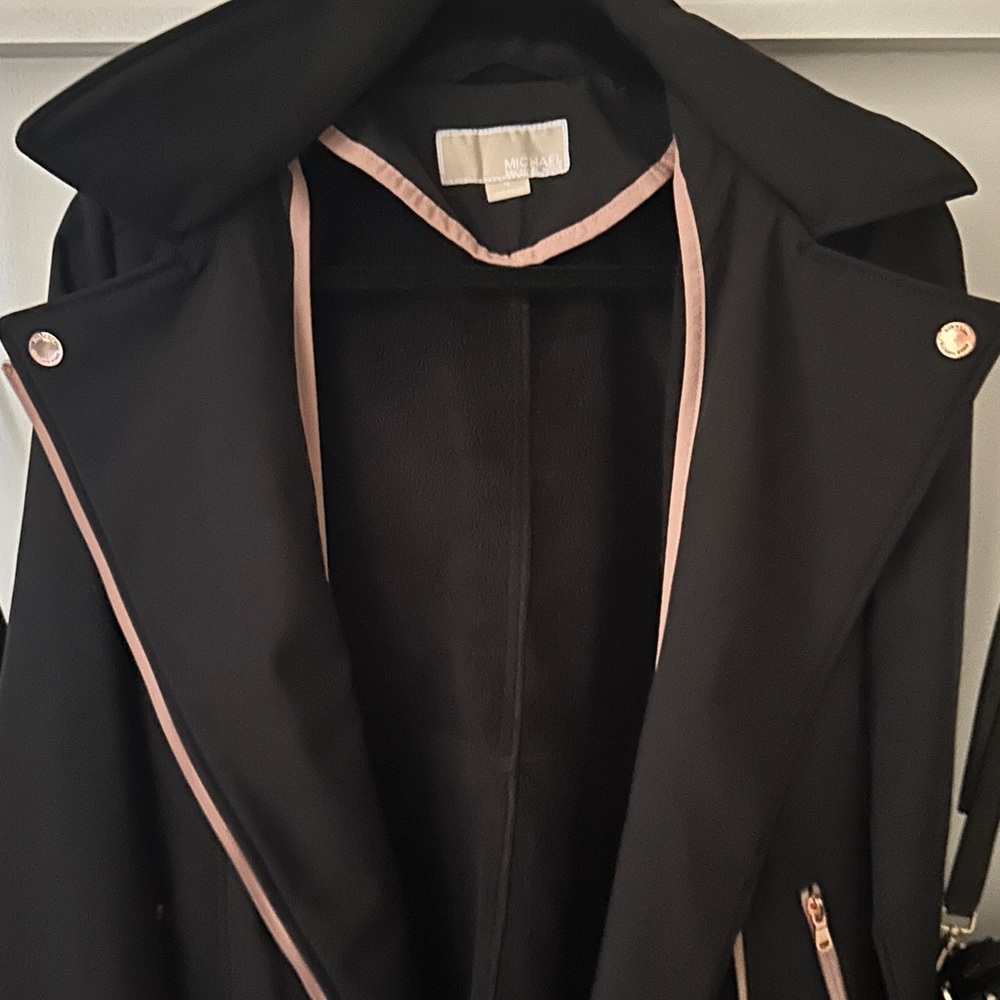 Michael Kors Girls Black Trench Coat with Subtle Pink Accents